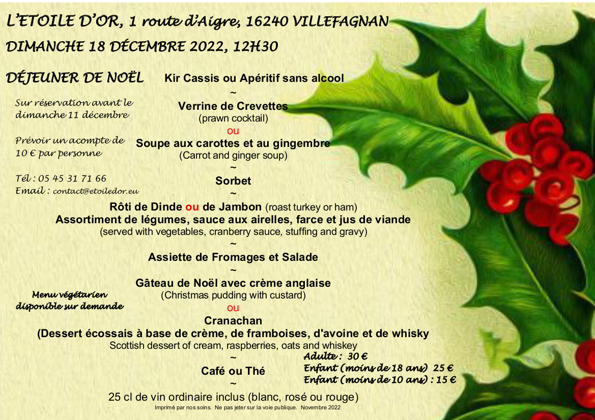 REPAS DE NOEL L'Etoile d'Or